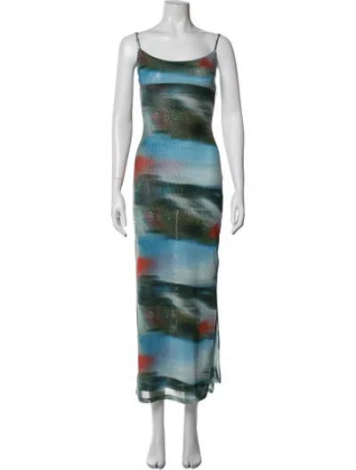 Pre-owned Miaou Printed Long Dress In Green