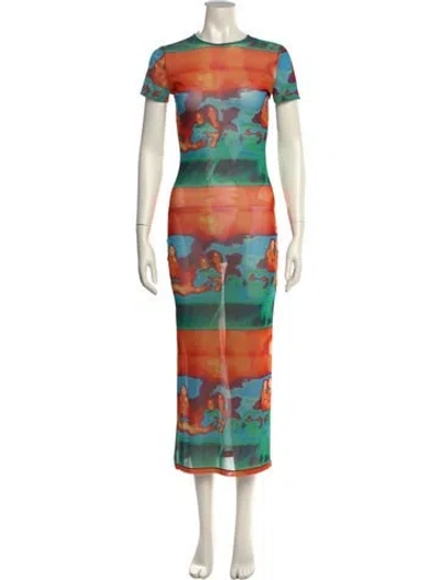 Pre-owned Miaou Printed Long Dress In Neutral