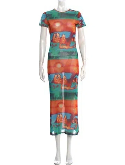 Pre-owned Miaou Printed Long Dress In Neutrals