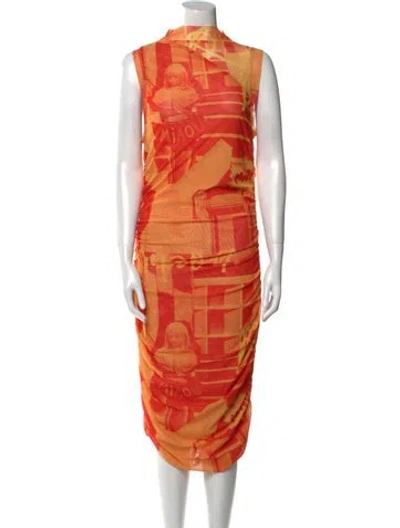 Pre-owned Miaou Printed Long Dress In Orange