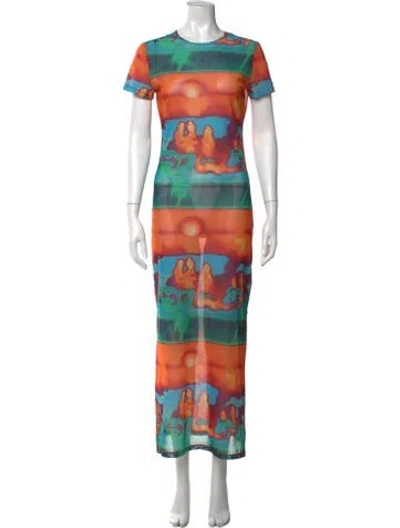 Pre-owned Miaou Printed Long Dress In Orange
