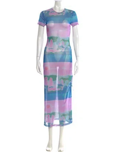 Pre-owned Miaou Printed Long Dress In Purple