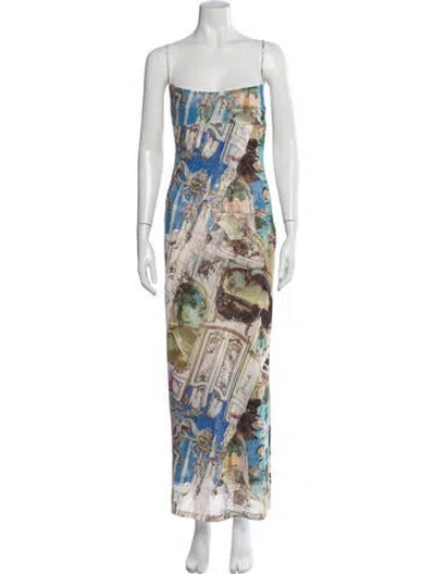 Pre-owned Miaou Printed Long Dress W/ Tags In Blue