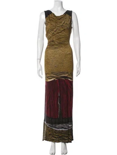 Pre-owned Miaou Printed Long Dress W/ Tags In Brown