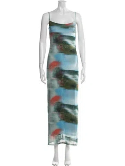 Pre-owned Miaou Printed Long Dress W/ Tags In Green