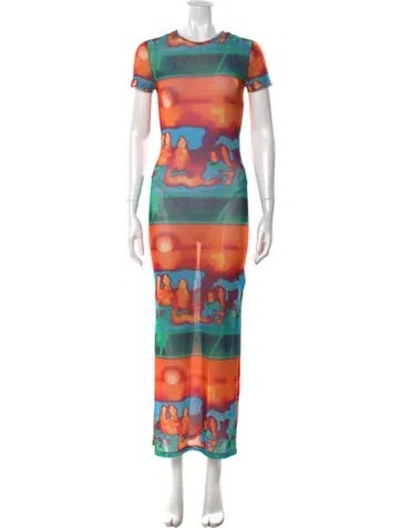 Pre-owned Miaou Printed Long Dress W/ Tags In Neutral