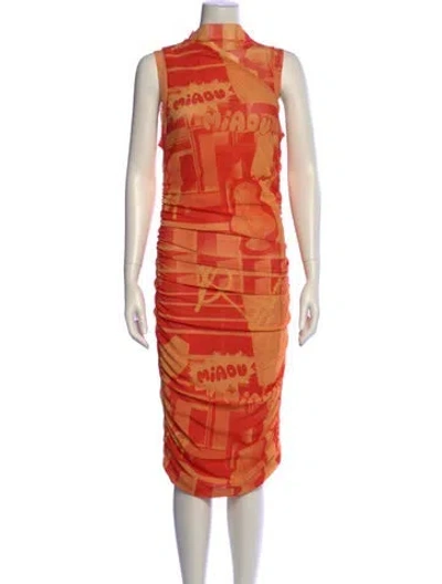 Pre-owned Miaou Printed Midi Length Dress In Orange