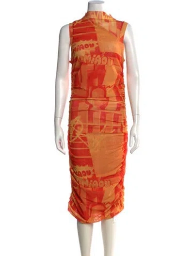 Pre-owned Miaou Printed Midi Length Dress In Orange