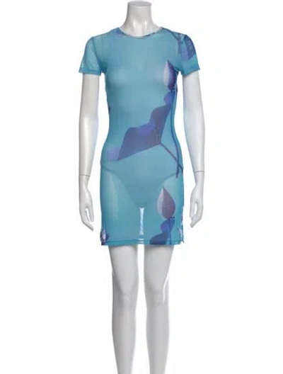 Pre-owned Miaou Printed Mini Dress In Blue