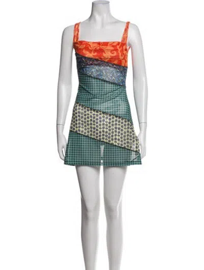 Pre-owned Miaou Printed Mini Dress In Green/orange