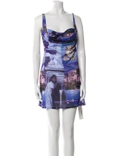 Pre-owned Miaou Printed Mini Dress W/ Tags In Blue