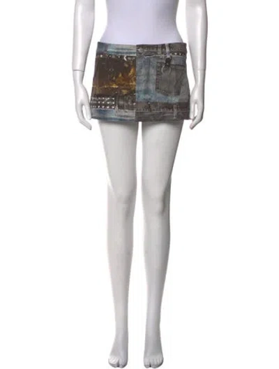 Pre-owned Miaou Printed Mini Skirt W/ Tags In Blue