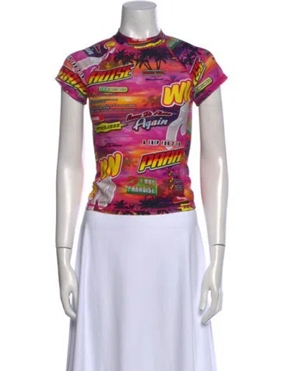 Pre-owned Miaou Printed Mock Neck T-shirt In Neutral