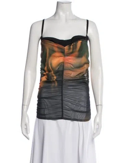 Pre-owned Miaou Printed Scoop Neck Top In Green