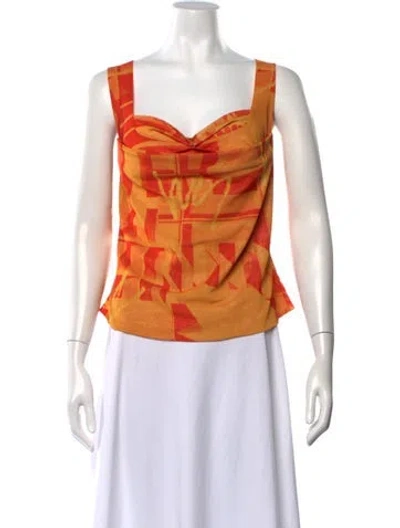 Pre-owned Miaou Printed Scoop Neck Top In Orange