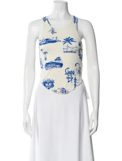 Pre-owned Miaou Printed Scoop Neck Top In White