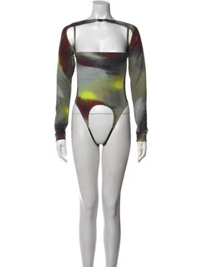 Pre-owned Miaou Printed Square Neckline Bodysuit In Multicolor