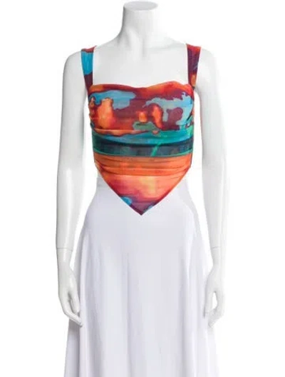 Pre-owned Miaou Printed Square Neckline Bodysuit In Orange