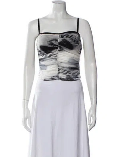 Pre-owned Miaou Printed Square Neckline Crop Top In Black