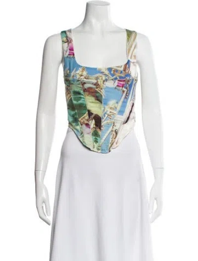 Pre-owned Miaou Printed Square Neckline Crop Top In Blue