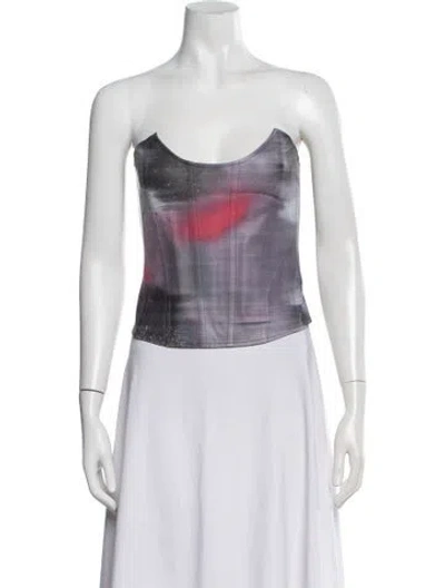 Pre-owned Miaou Printed Square Neckline Crop Top In Blue