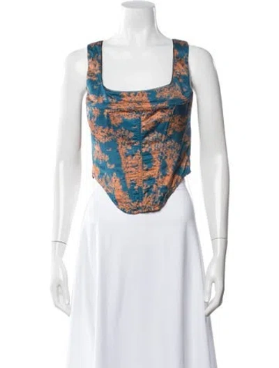 Pre-owned Miaou Printed Square Neckline Crop Top In Blue