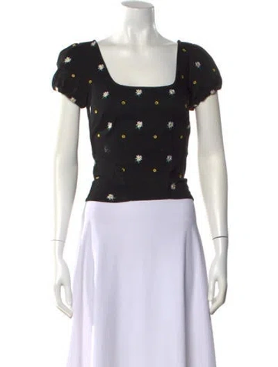 Pre-owned Miaou Printed Square Neckline Crop Top In Blue/green/white