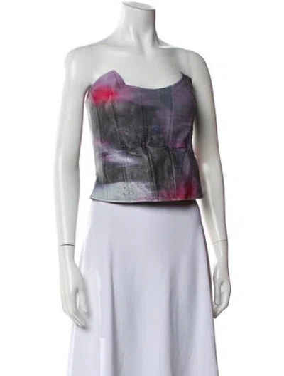 Pre-owned Miaou Printed Square Neckline Crop Top In Brown