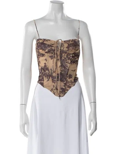 Pre-owned Miaou Printed Square Neckline Crop Top In Brown