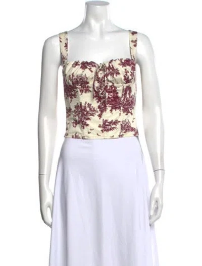 Pre-owned Miaou Printed Square Neckline Crop Top In Brown/neutrals