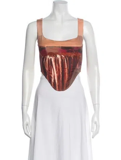 Pre-owned Miaou Printed Square Neckline Crop Top In Burgundy