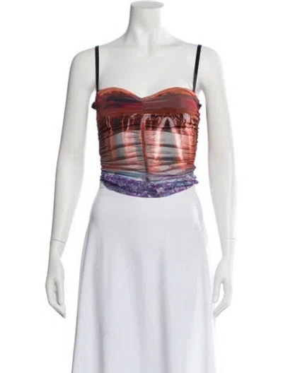 Pre-owned Miaou Printed Square Neckline Crop Top In Green