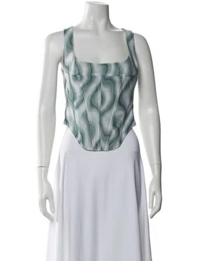 Pre-owned Miaou Printed Square Neckline Crop Top In Green