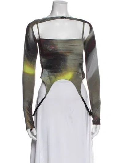 Pre-owned Miaou Printed Square Neckline Crop Top In Green