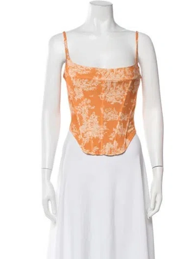 Pre-owned Miaou Printed Square Neckline Crop Top In Green