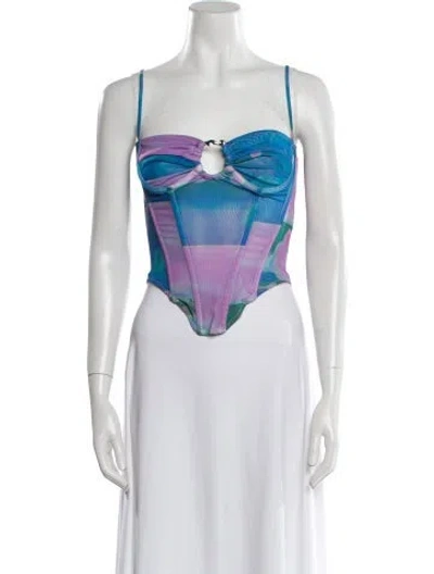 Pre-owned Miaou Printed Square Neckline Crop Top In Multi