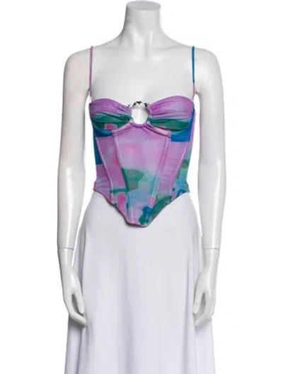 Pre-owned Miaou Printed Square Neckline Crop Top In Multi