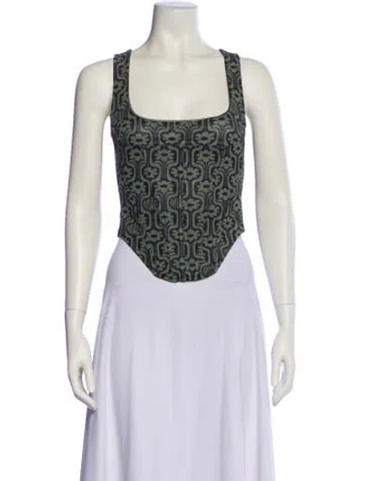 Pre-owned Miaou Printed Square Neckline Crop Top In Neutral