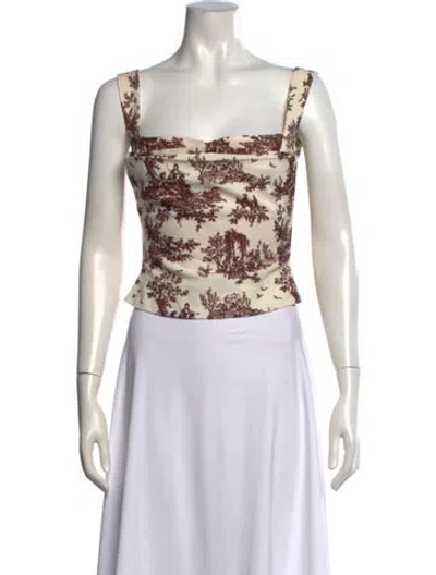 Pre-owned Miaou Printed Square Neckline Crop Top In Neutrals