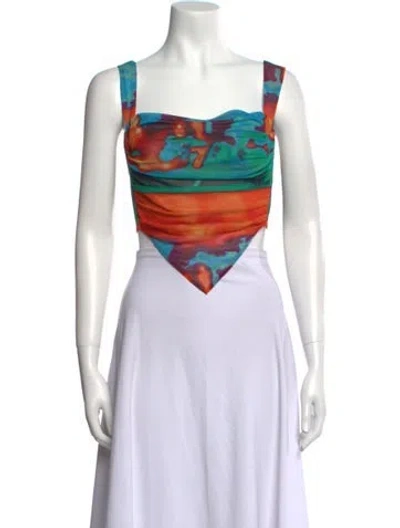 Pre-owned Miaou Printed Square Neckline Crop Top In Orange