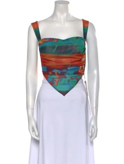 Pre-owned Miaou Printed Square Neckline Crop Top In Orange