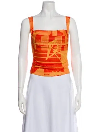 Pre-owned Miaou Printed Square Neckline Crop Top In Orange
