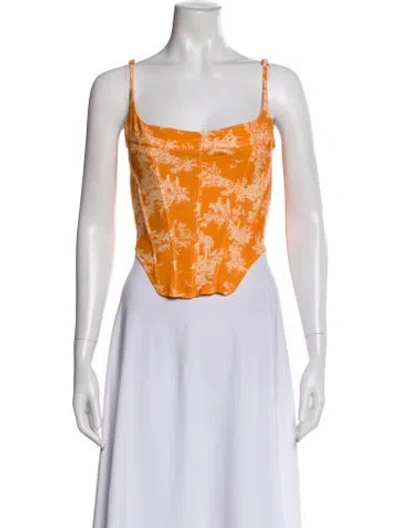 Pre-owned Miaou Printed Square Neckline Crop Top In Orange