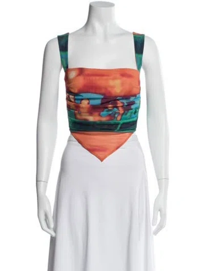 Pre-owned Miaou Printed Square Neckline Crop Top In Orange