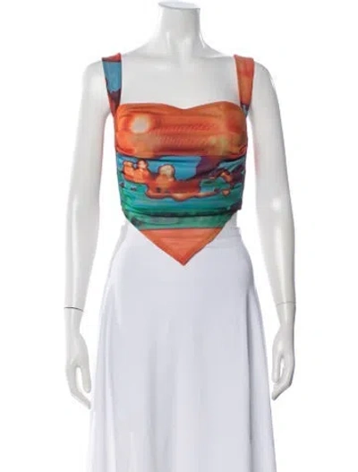 Pre-owned Miaou Printed Square Neckline Crop Top In Orange