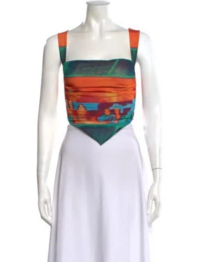 Pre-owned Miaou Printed Square Neckline Crop Top In Orange
