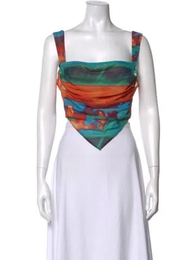 Pre-owned Miaou Printed Square Neckline Crop Top In Orange