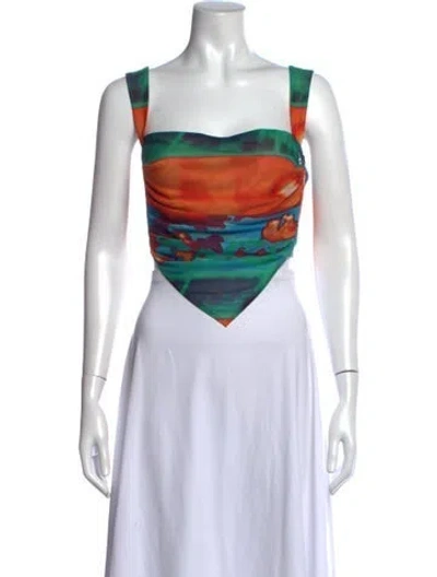 Pre-owned Miaou Printed Square Neckline Crop Top In Orange