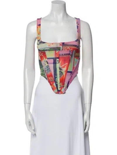 Pre-owned Miaou Printed Square Neckline Crop Top In Pink