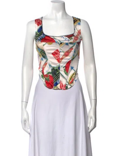 Pre-owned Miaou Printed Square Neckline Crop Top In Red